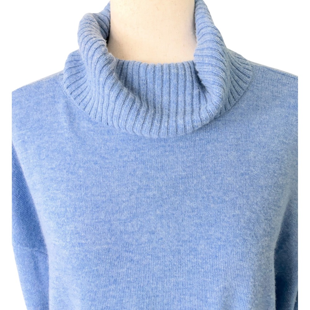 Vineyard Vines Blue Wool Cashmere Fringe Turtleneck Sweater M